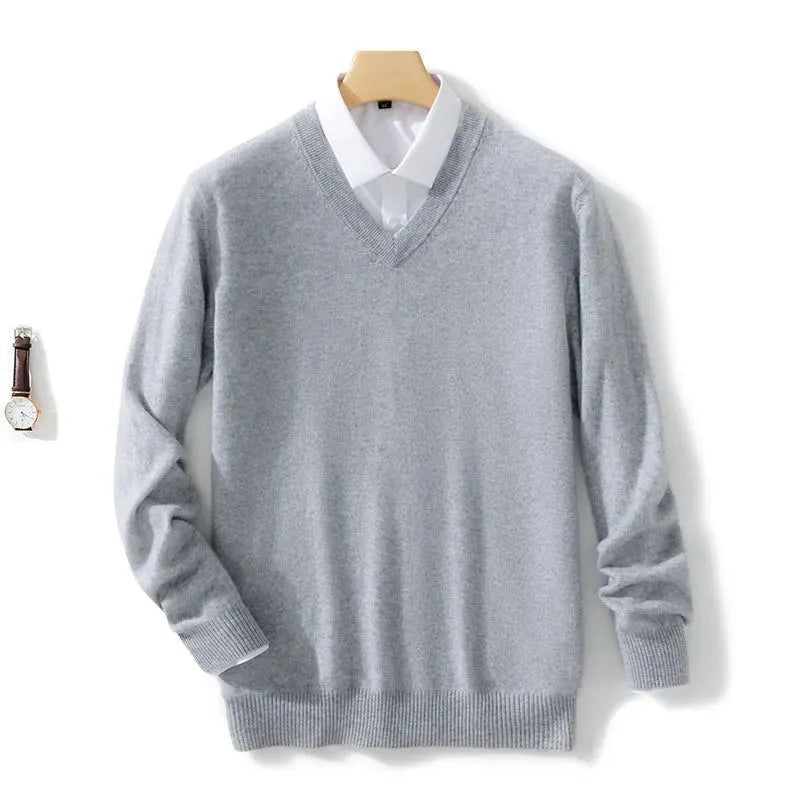 Men's Cashmere Cotton Blend Warm Pullovers Sweater V Neck