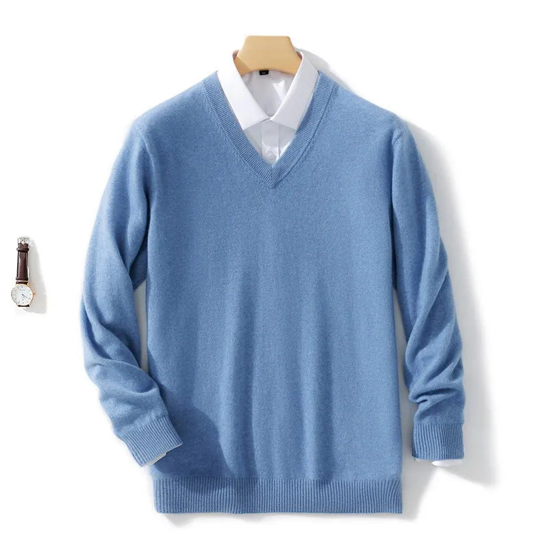 Men's Cashmere Cotton Blend Warm Pullovers Sweater V Neck