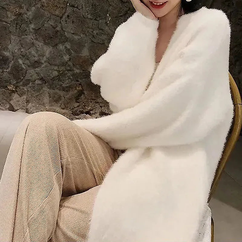 women winter clothes Knitted fluffy long sleeve Cashmere sweater