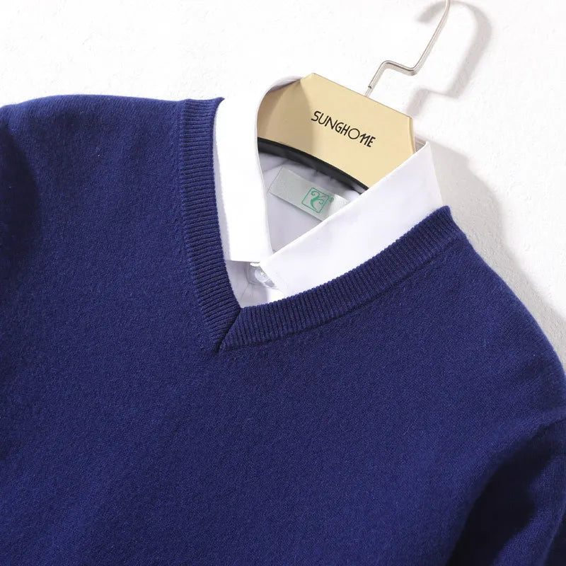 Men's Cashmere Cotton Blend Warm Pullovers Sweater V Neck