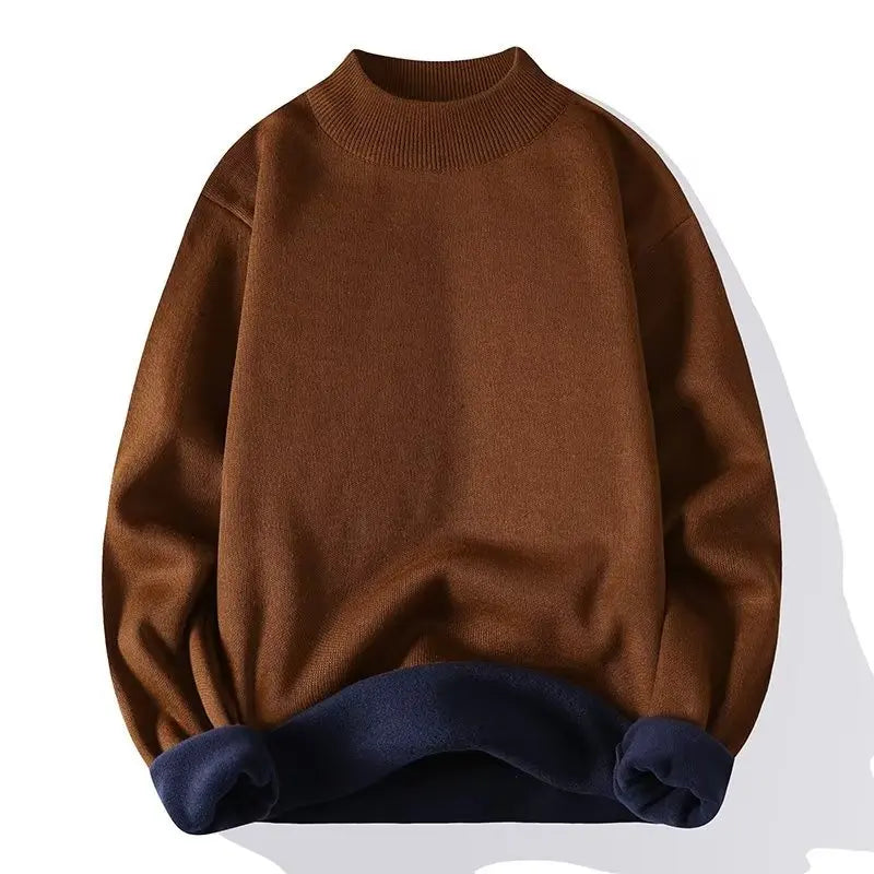 Men Solid Jumpers Knitted Sweater Mock Neck
