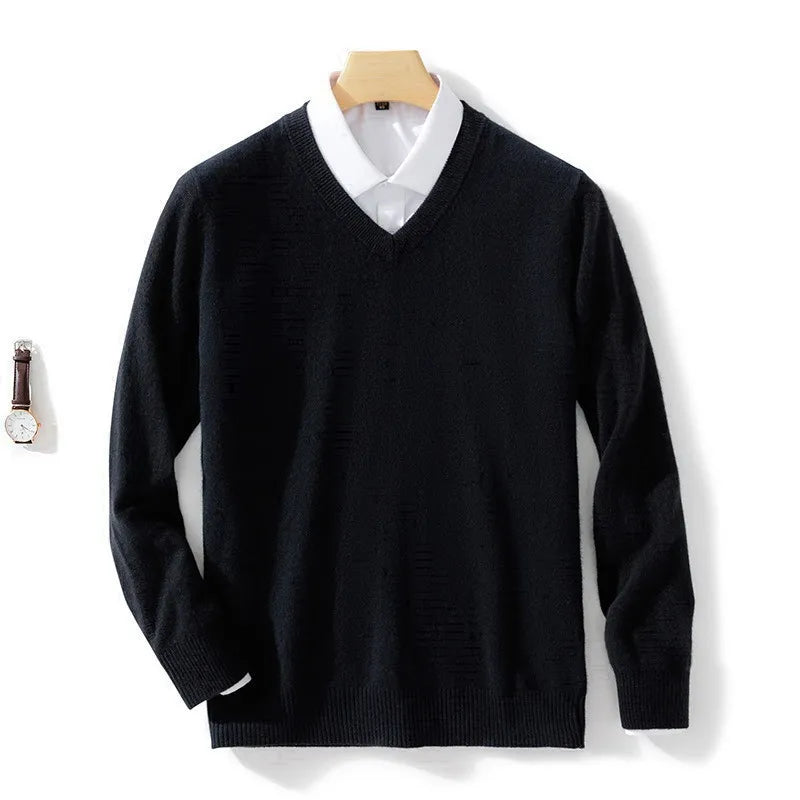 Men's Cashmere Cotton Blend Warm Pullovers Sweater V Neck