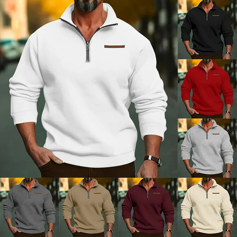Winter cashmere hoodie half zip stand collar