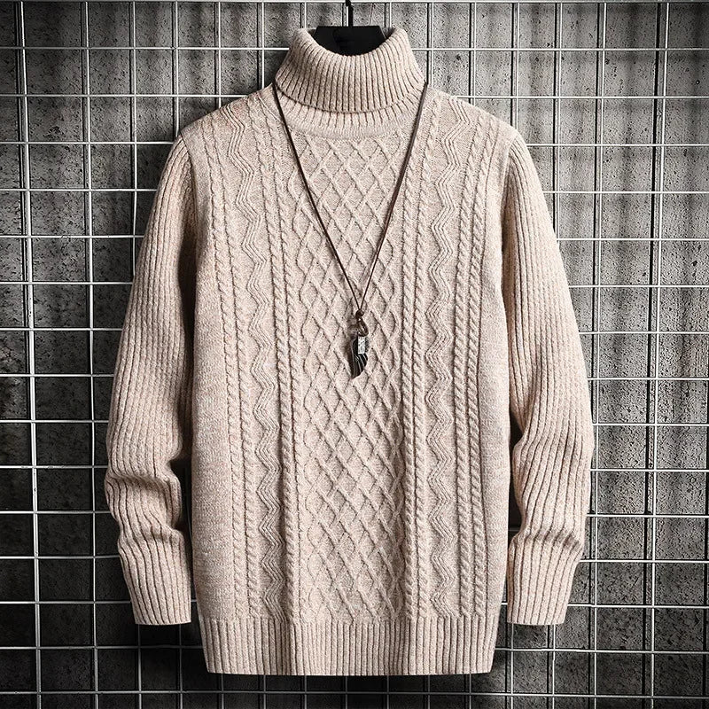 Men Pullovers Solid Flat Knitted Turtleneck Sweater Jumpers Long Sleeve  Wool Basics