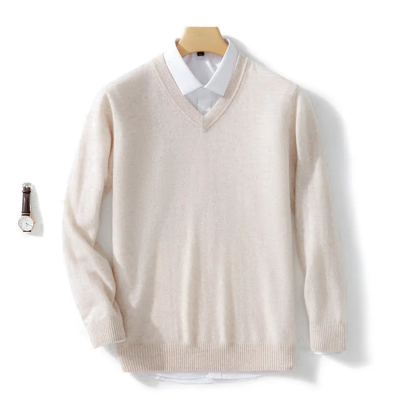 Men's Cashmere Cotton Blend Warm Pullovers Sweater V Neck