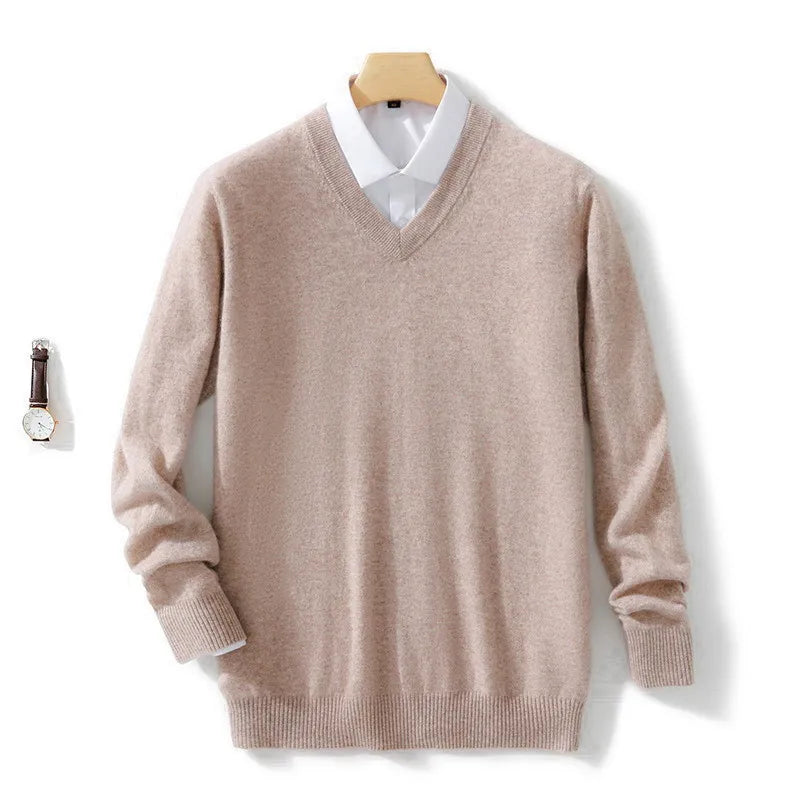 Men's Cashmere Cotton Blend Warm Pullovers Sweater V Neck