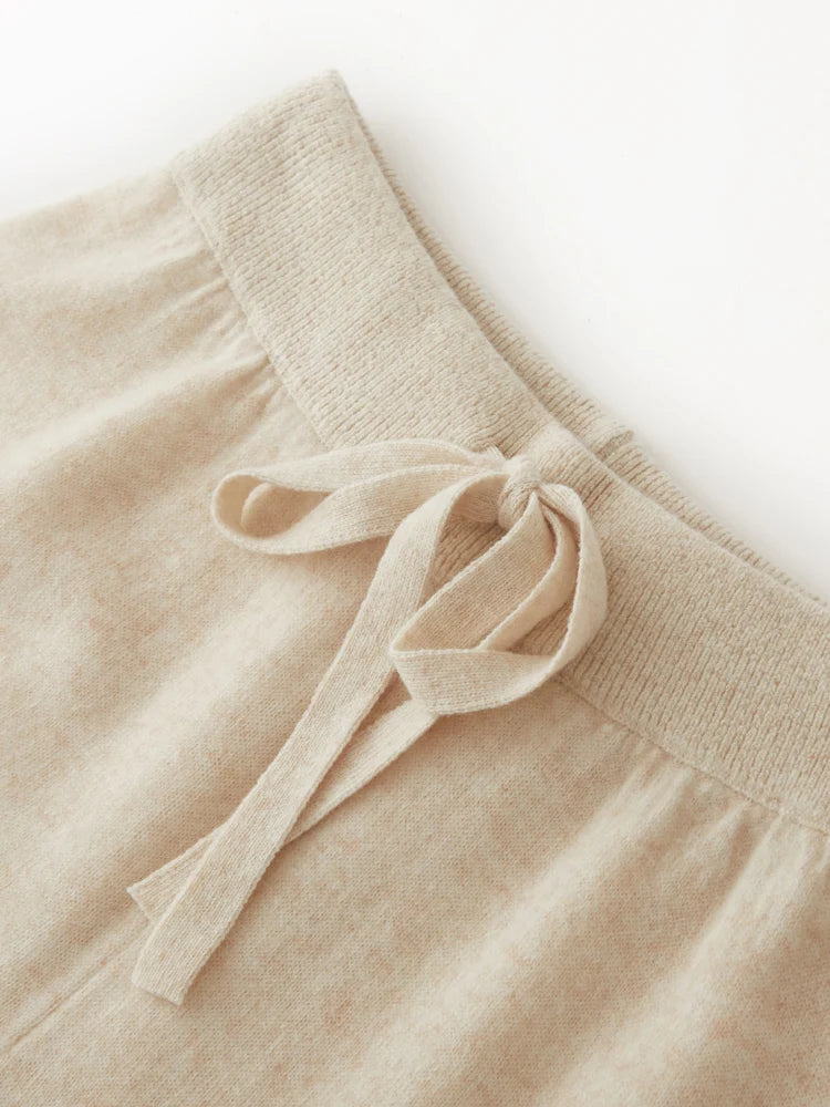 Women100%Merino Wool Knitted Wide Leg Pants Autumn Winter Basic Soft Warm Cashmere Knit Trousers Casual Drawstring Style