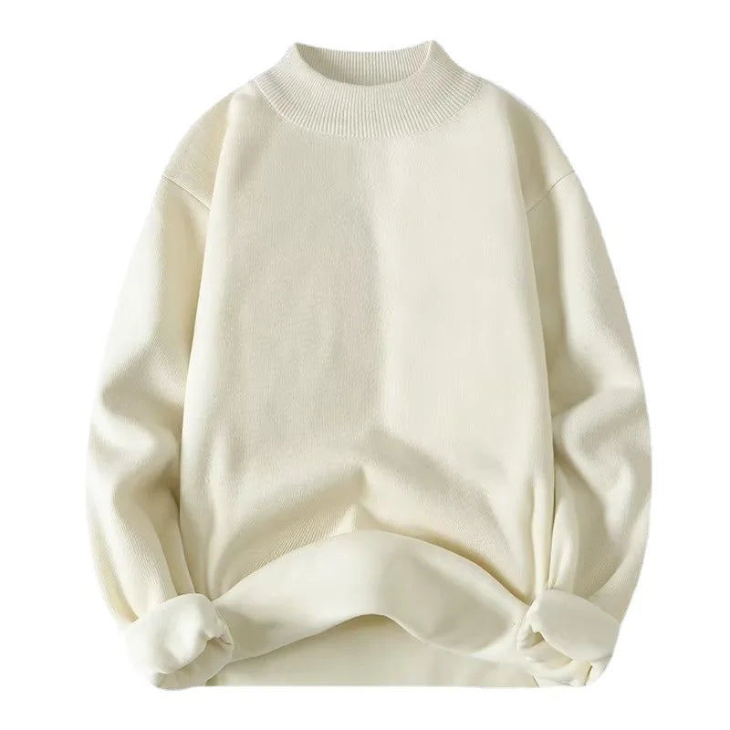 Men Solid Jumpers Knitted Sweater Mock Neck