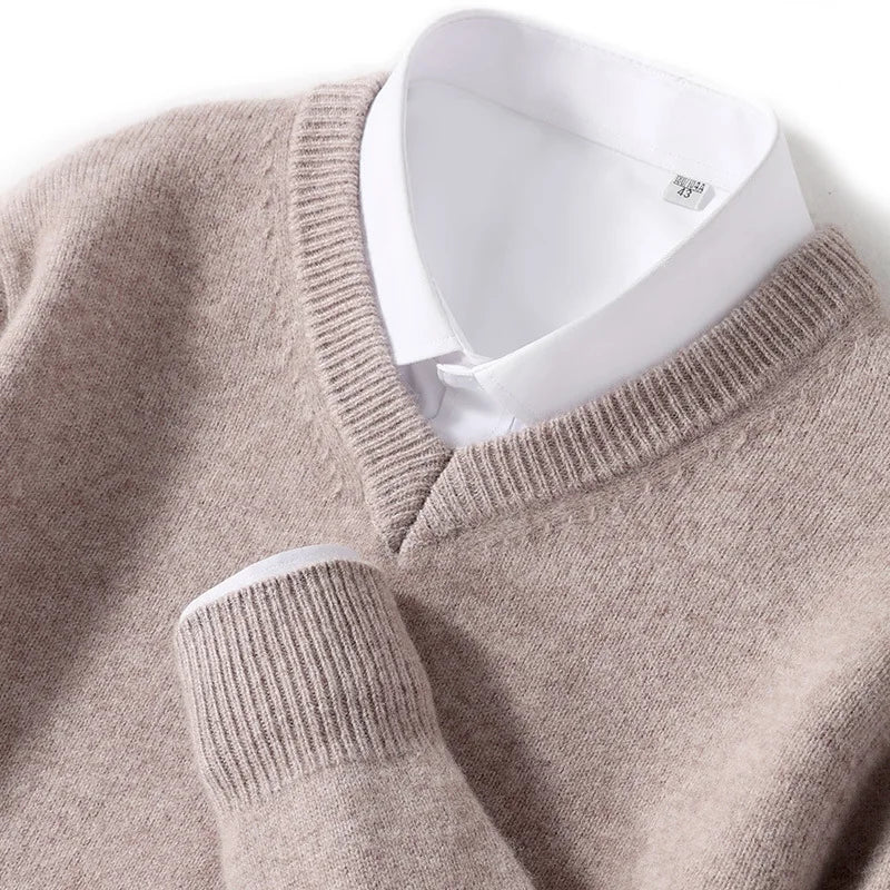 100% Soft Cashmere Cotton Blend Knit Pullover V-Neck Sweater Men's