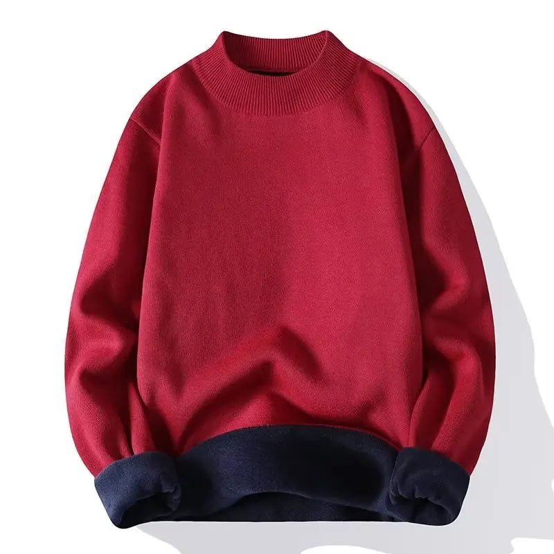 Men Solid Jumpers Knitted Sweater Mock Neck
