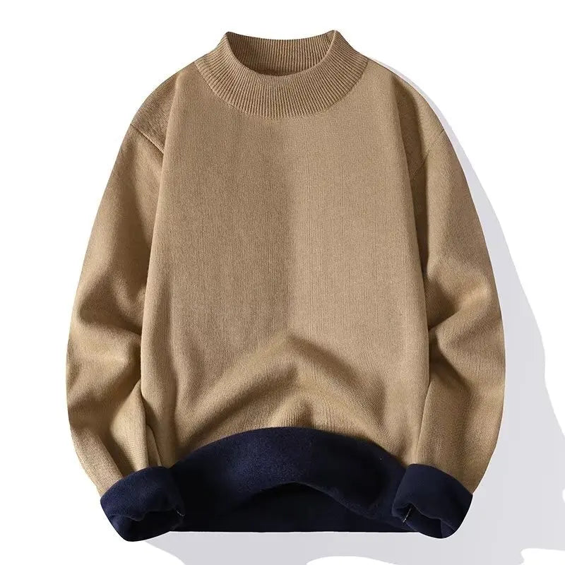 Men Solid Jumpers Knitted Sweater Mock Neck