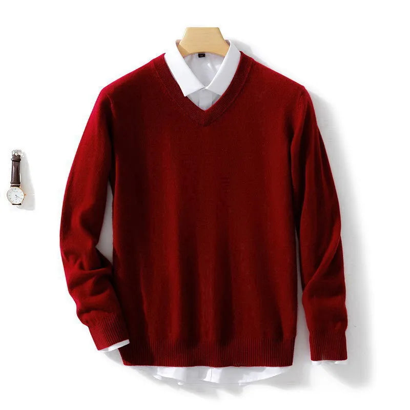 Men's Cashmere Cotton Blend Warm Pullovers Sweater V Neck
