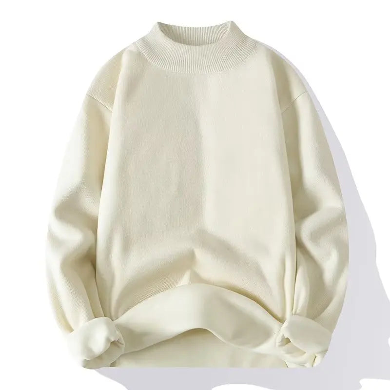 Men Solid Jumpers Knitted Sweater Mock Neck