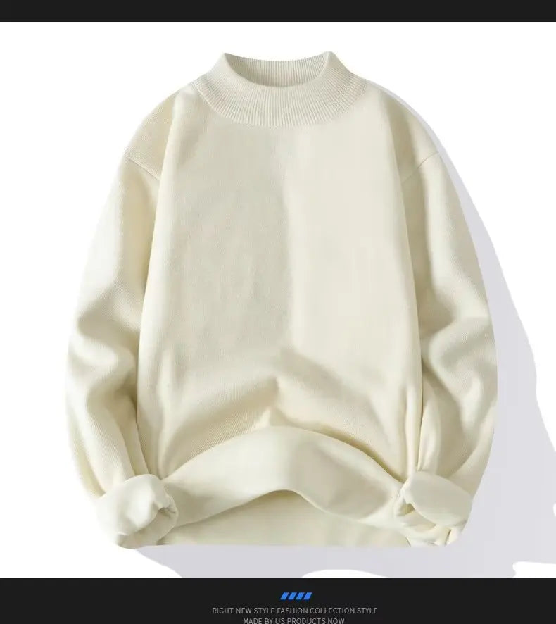 Men Solid Jumpers Knitted Sweater Mock Neck