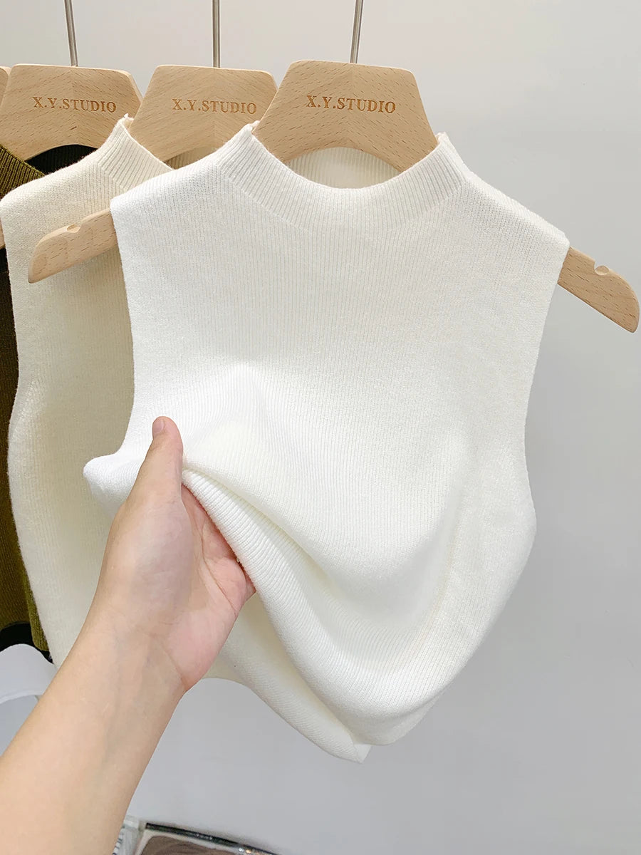 Women Knitted Tank Top Summer Fall Slim Sweater Short Sleeveless Solid Spring Autumn Sweaters Pullovers