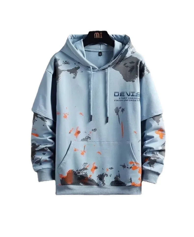 American Style Casual Hooded Sweatshirt For Men Trendy Artistic Fall Winter New Arrival Japanese Style Two-piece Illusion Jacket