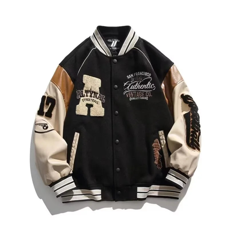 American Style Vintage Baseball Uniform Embroidered Jacket For Men Women Streetwear Couple Student Color Blocking Trendy Jacket