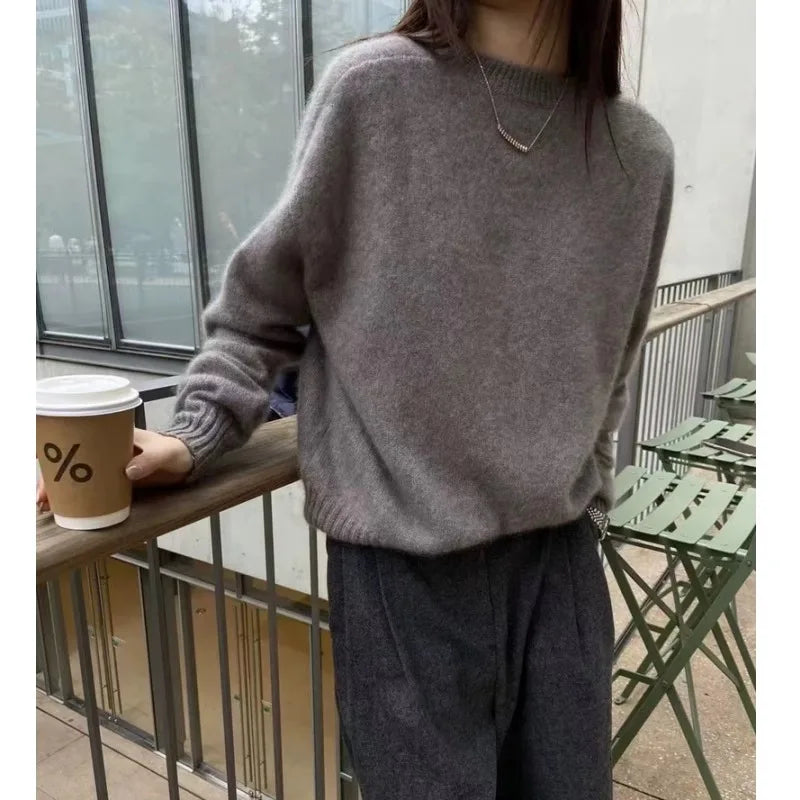 100% cashmere sweater women's autumn and winter thick sweater loose wool knit