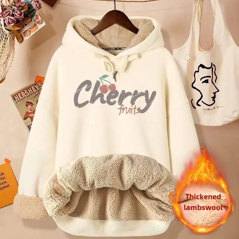 2024 New Women's Fleece-lined Thick Sweatshirt Hooded Winter Top Autumn/winter Thickened Wool Sweater Coat Casual Style