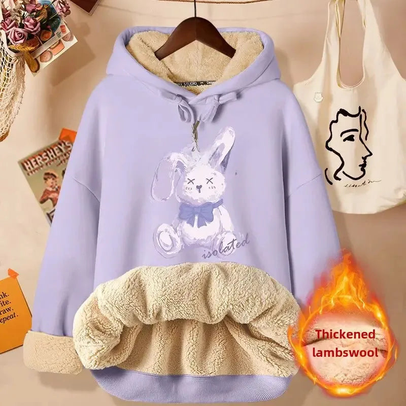 2024 New Women's Fleece-lined Thick Sweatshirt Hooded Winter Top Autumn/winter Thickened Wool Sweater Coat Casual Style