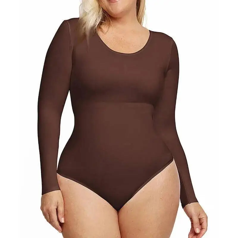 New Autumn Winter Long Sleeeve Seamless Body Shaper Elastic Thong Bodysuit Shapewear Women Tummy Control Body Shaper Open Crotch