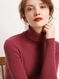 Autumn and winter new Korean slim fit women's pullover sweater knitted sweater pull up women's high neck sweater women