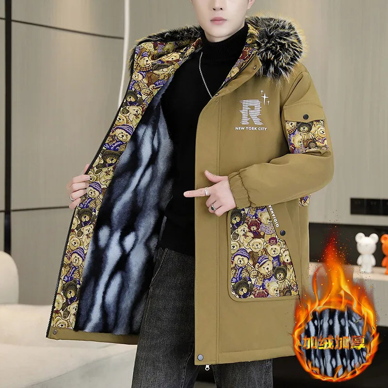 Autumn Winter New Thicken Warm Jacket Men Hooded Parkas Coat Fleece Trendy brand Streetwear ins Wool Liner jacket