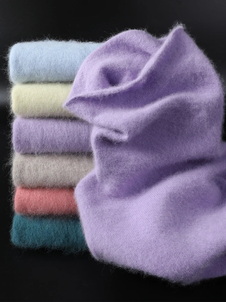 Autumn Winter Women 100% Mink Cashmere Sweater Pile Collar Casual Pullover Qulity Soft Warm Jumpers Solid Color Knitwear Tops