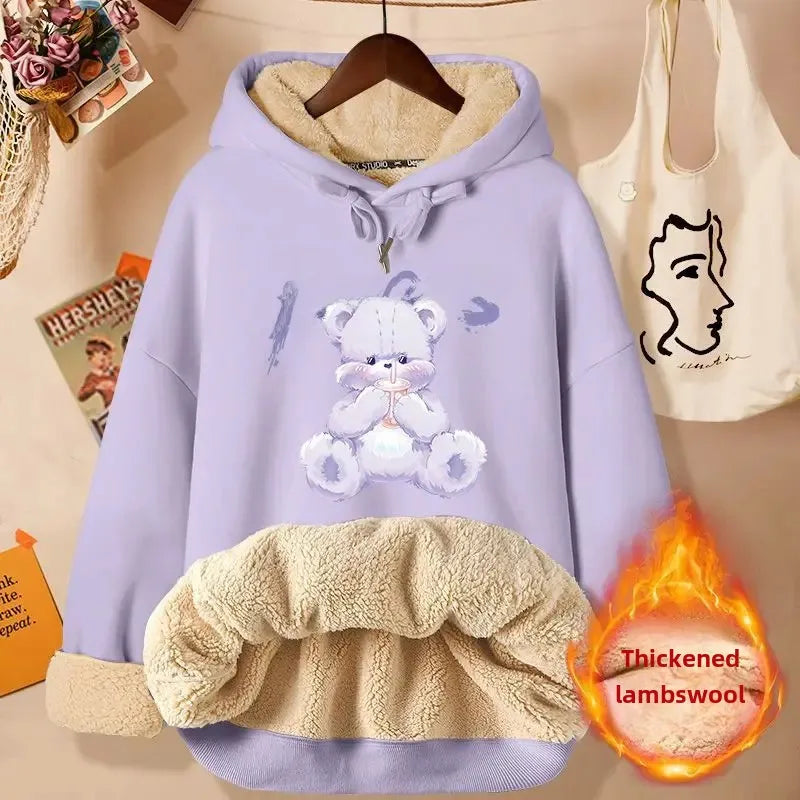 2024 New Women's Fleece-lined Thick Sweatshirt Hooded Winter Top Autumn/winter Thickened Wool Sweater Coat Casual Style