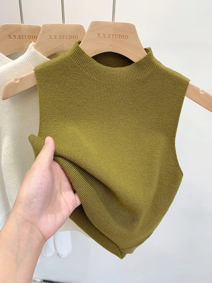 Women Knitted Tank Top Summer Fall Slim Sweater Short Sleeveless Solid Spring Autumn Sweaters Pullovers