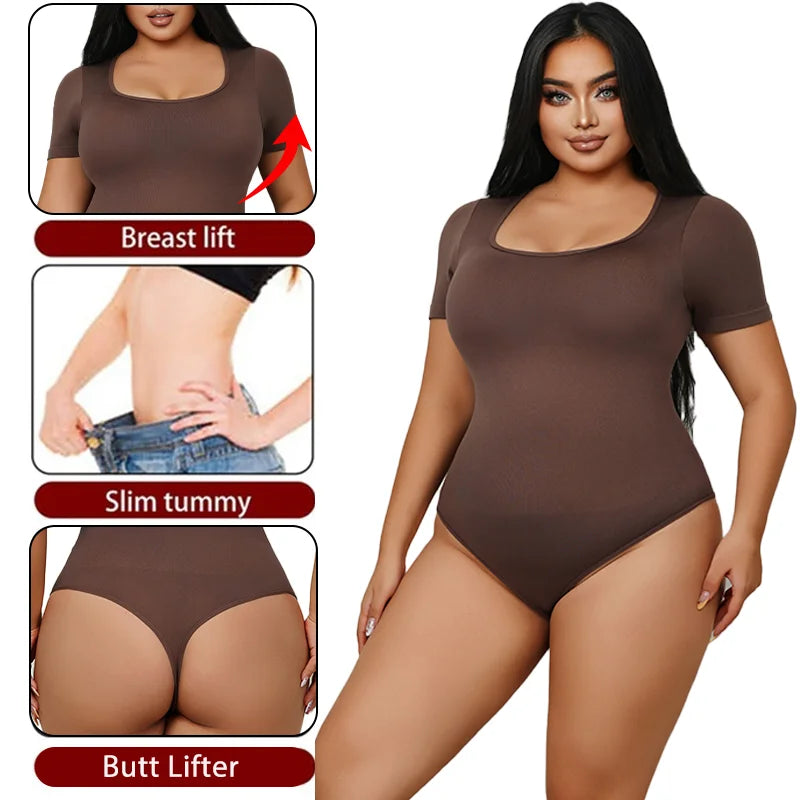 Plus Size Women Slimming Full Body Shaper Thong Bodysuit Waist Trainer Butt Lifter Panties Tummy Control Lingerie Soft Shapewear