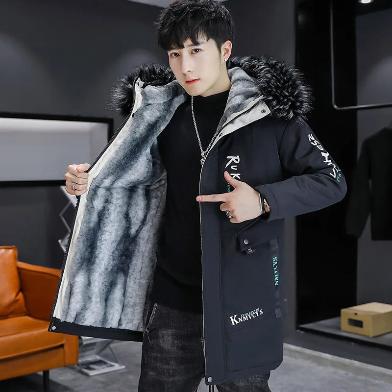 Winter Jacket Men Fur collar Thicken Outerwear Men Parka Coat 2025 High Quality Hooded Fur Lined Thick Warm Parkas