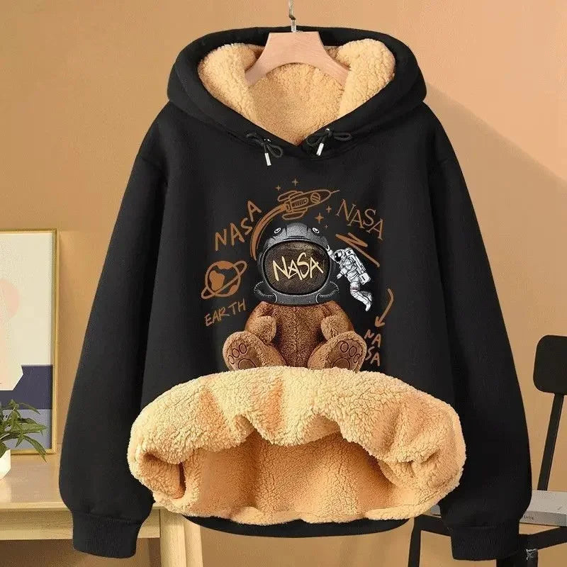 Extra Thick Lamb Velvet Hoodie Women's New Hot Sale Of The Season Autumn Winter Versatile Fleece Lined Thick Loose Top Coat 12