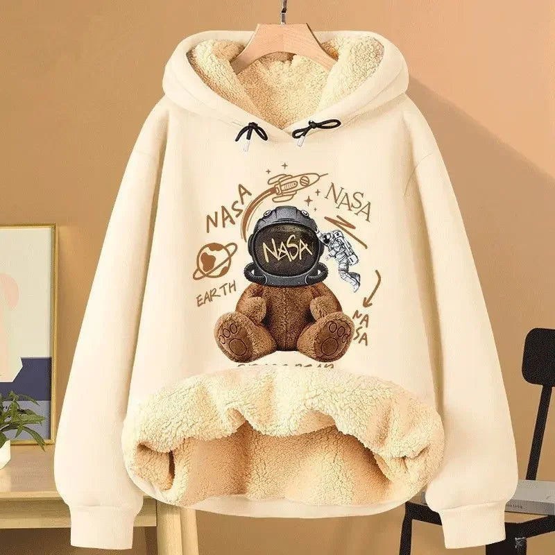 Extra Thick Lamb Velvet Hoodie Women's New Hot Sale Of The Season Autumn Winter Versatile Fleece Lined Thick Loose Top Coat 12