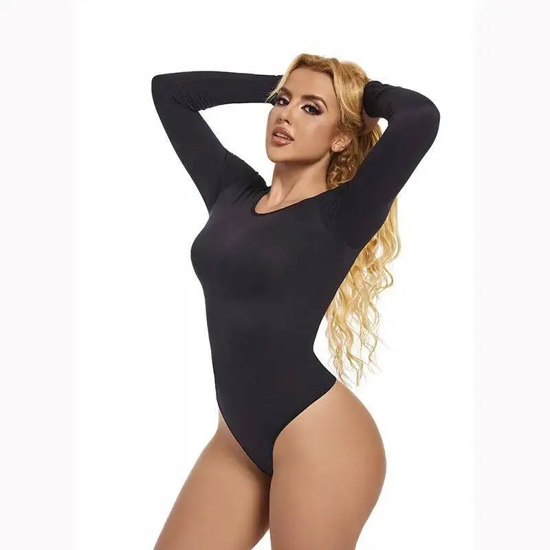 New Autumn Winter Long Sleeeve Seamless Body Shaper Elastic Thong Bodysuit Shapewear Women Tummy Control Body Shaper Open Crotch