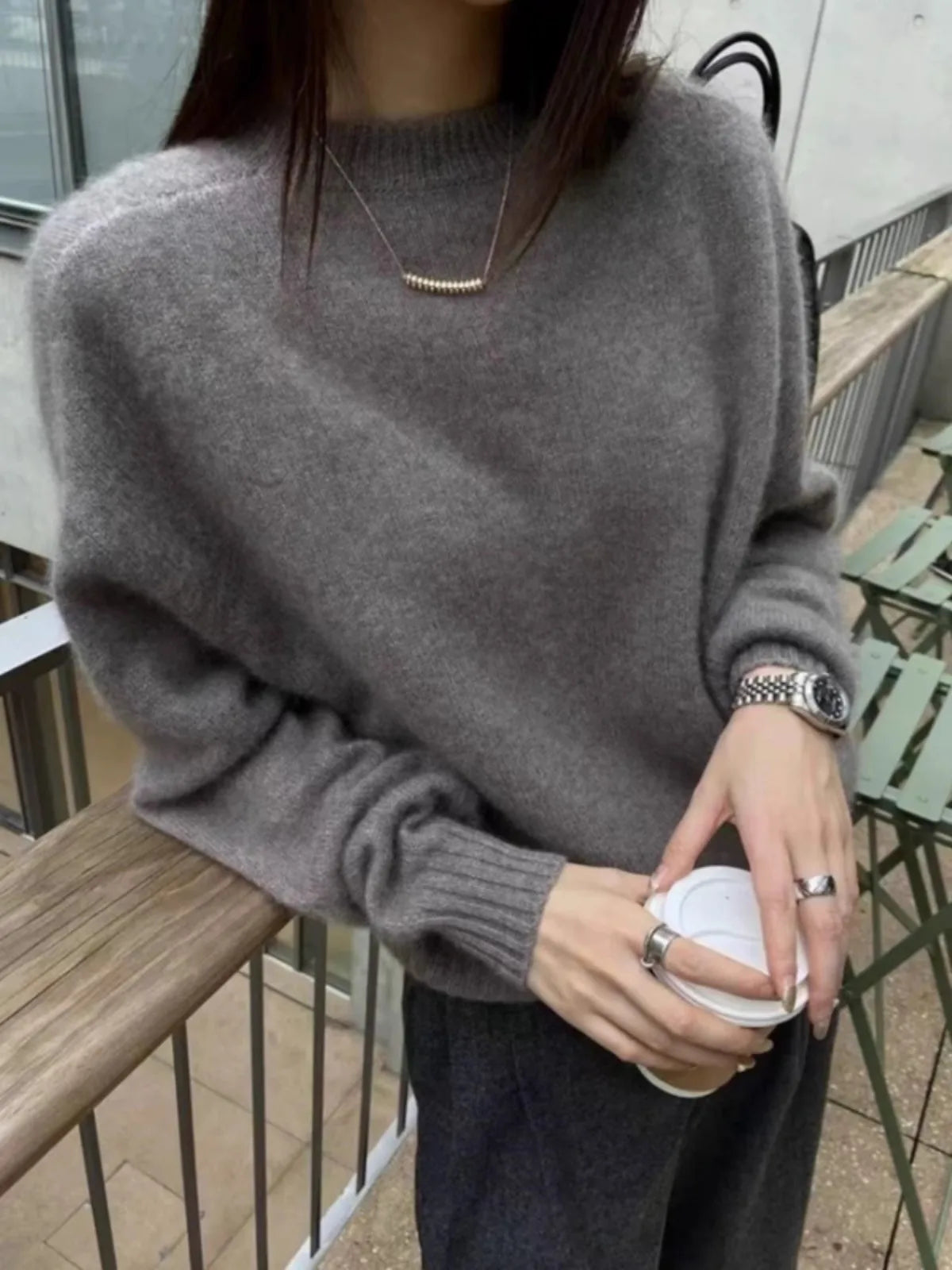 100% cashmere sweater women's autumn and winter thick sweater loose wool knit