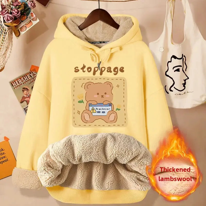 2024 New Women's Fleece-lined Thick Sweatshirt Hooded Winter Top Autumn/winter Thickened Wool Sweater Coat Casual Style