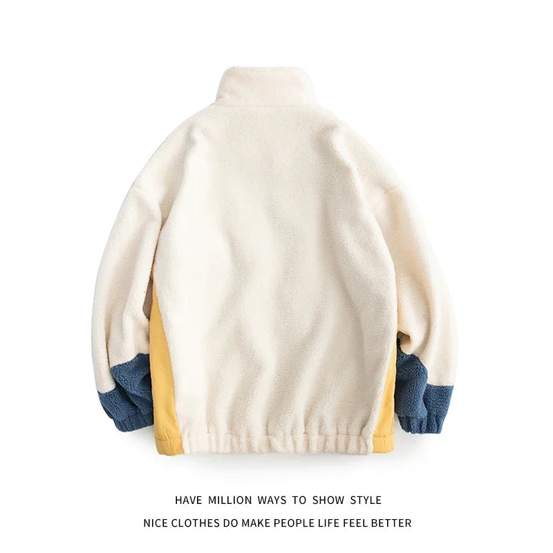 New Arrival Winter Lambswool Thick Warm Women Varsity Coach Jacket Patchwork Unisex Man Streetwear Bomber Coat Shirt Casual Chic