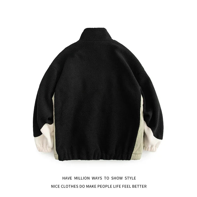 New Arrival Winter Lambswool Thick Warm Women Varsity Coach Jacket Patchwork Unisex Man Streetwear Bomber Coat Shirt Casual Chic