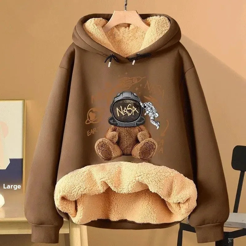 Extra Thick Lamb Velvet Hoodie Women's New Hot Sale Of The Season Autumn Winter Versatile Fleece Lined Thick Loose Top Coat 12