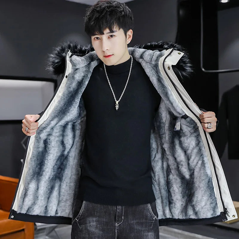 Winter Jacket Men Fur collar Thicken Outerwear Men Parka Coat 2025 High Quality Hooded Fur Lined Thick Warm Parkas