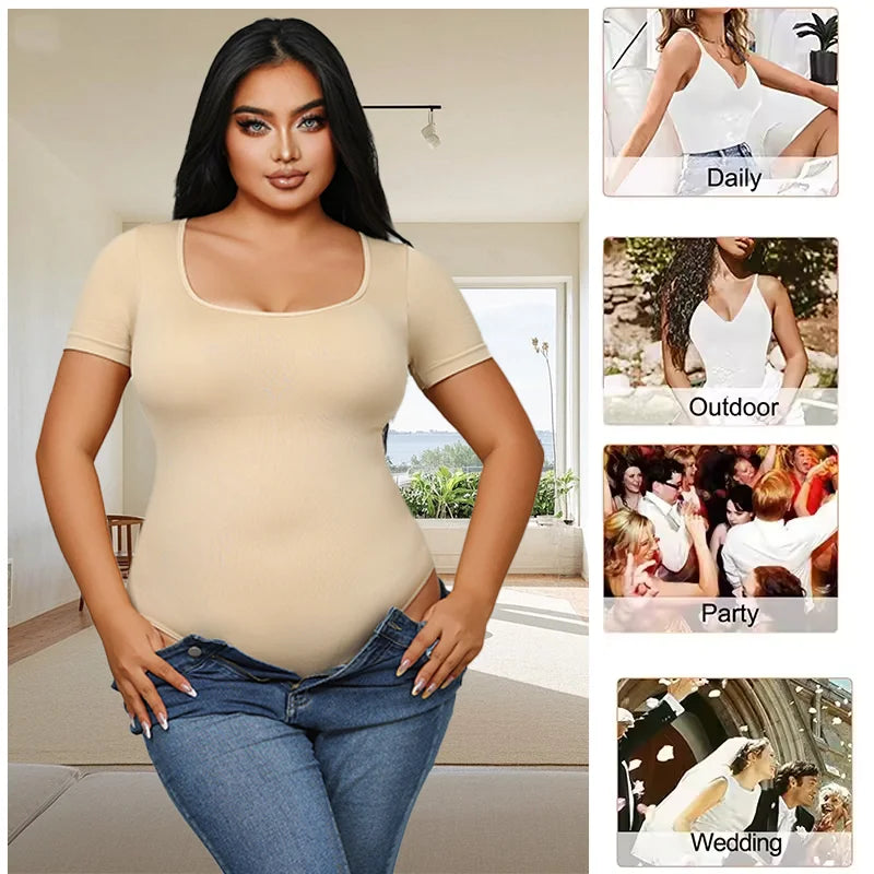 Plus Size Women Slimming Full Body Shaper Thong Bodysuit Waist Trainer Butt Lifter Panties Tummy Control Lingerie Soft Shapewear