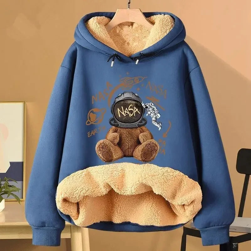 Extra Thick Lamb Velvet Hoodie Women's New Hot Sale Of The Season Autumn Winter Versatile Fleece Lined Thick Loose Top Coat 12