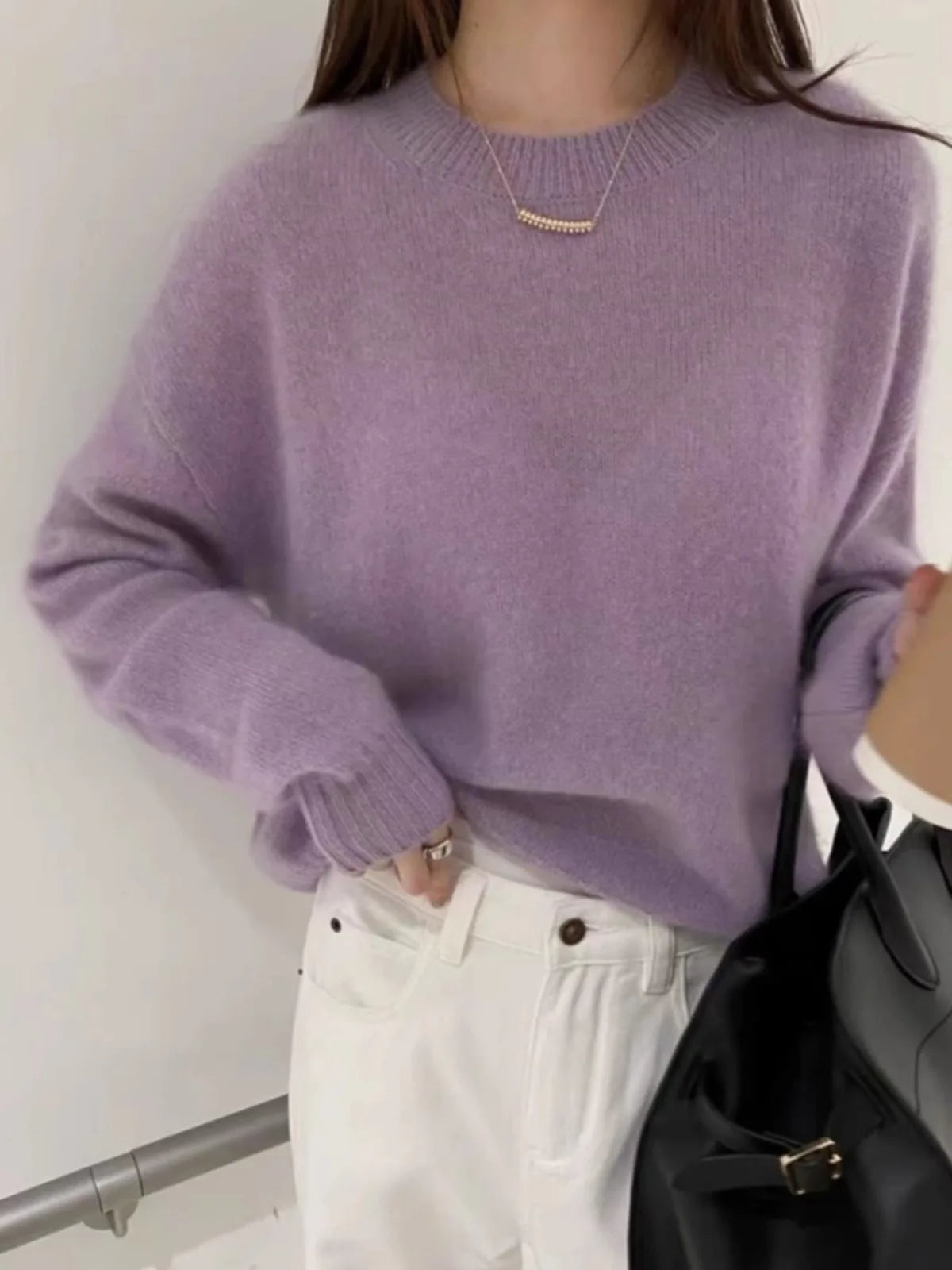 100% cashmere sweater women's autumn and winter thick sweater loose wool knit