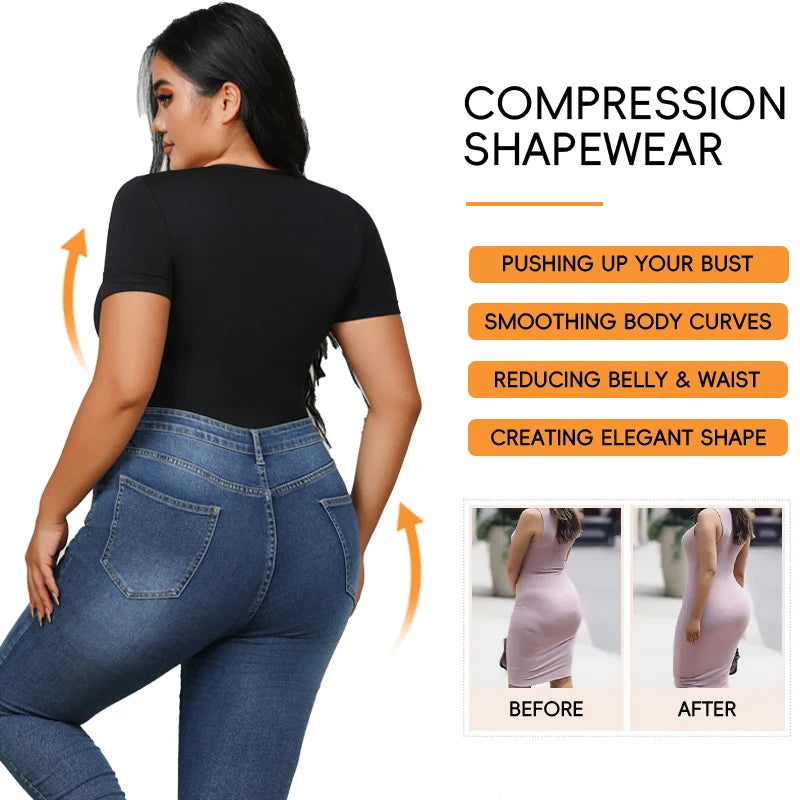 Plus Size Women Slimming Full Body Shaper Thong Bodysuit Waist Trainer Butt Lifter Panties Tummy Control Lingerie Soft Shapewear