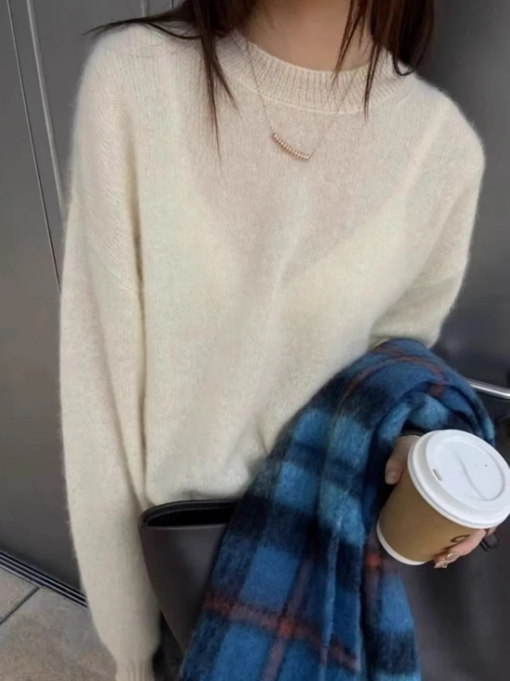 100% cashmere sweater women's autumn and winter thick sweater loose wool knit