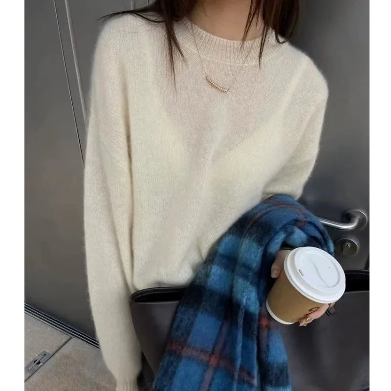 100% cashmere sweater women's autumn and winter thick sweater loose wool knit