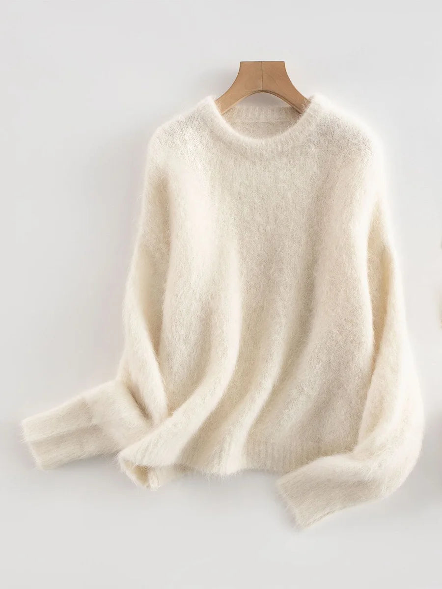 SuyaDream Warm Alpaca Pullovers for Woman, Dropped Sleeved Loose Sweaters, 2025 Fall Winter Top, Camel, Beige