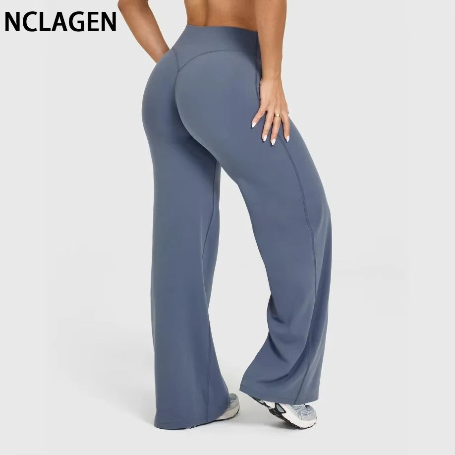 NCLAGEN SoftMotion Straight Leg Bottoms Women's Mid-Waist Yoga Pants GYM Leggings Naked Feel Pilates Running Sports Trousers