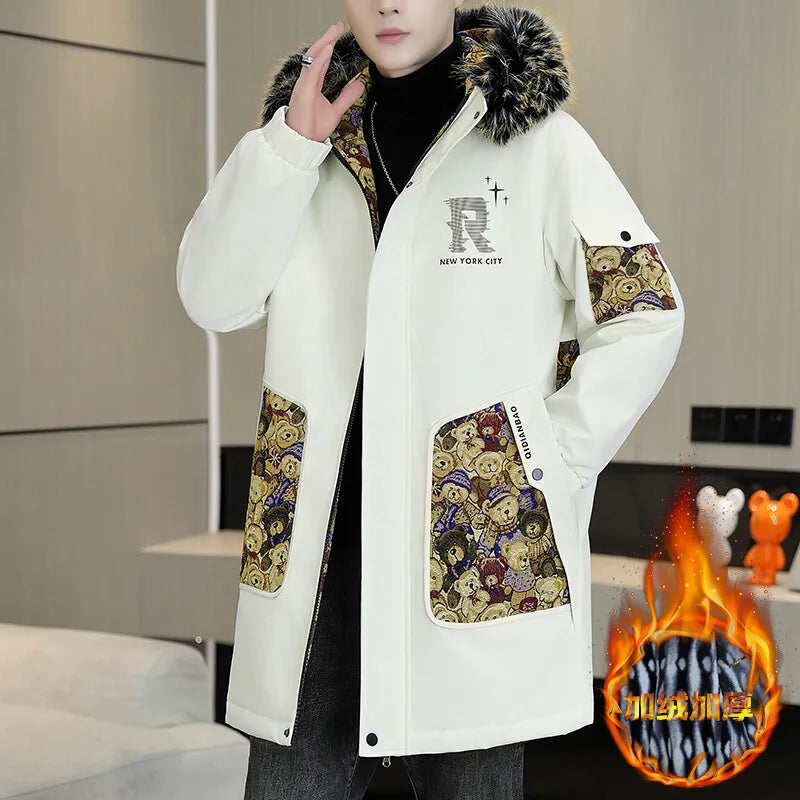 Autumn Winter New Thicken Warm Jacket Men Hooded Parkas Coat Fleece Trendy brand Streetwear ins Wool Liner jacket